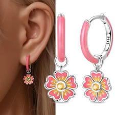 KUNSIR 925 Sterling Silver Peach Blossom Cluster Hoop Earrings For Women Gifts