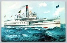 Vintage Ticonderoga Steamship on Lake Champlain Linen Postcard 1950s
