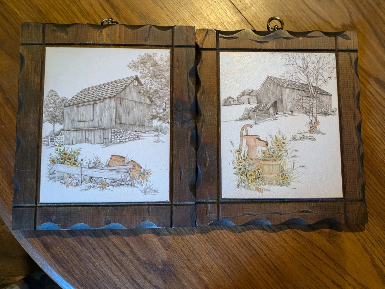 A Set Vintage  Wall Art Ethan Allen Barn, Wildflowers, Fence, Country, Homestead