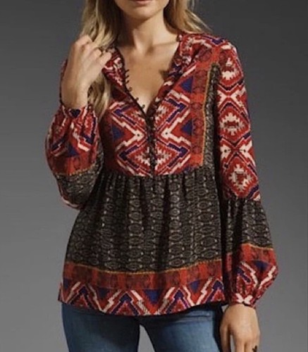 Konrad + Joseph Anthropologie Womens Medium Flowy Peasant Boho Mandarin Blouse
