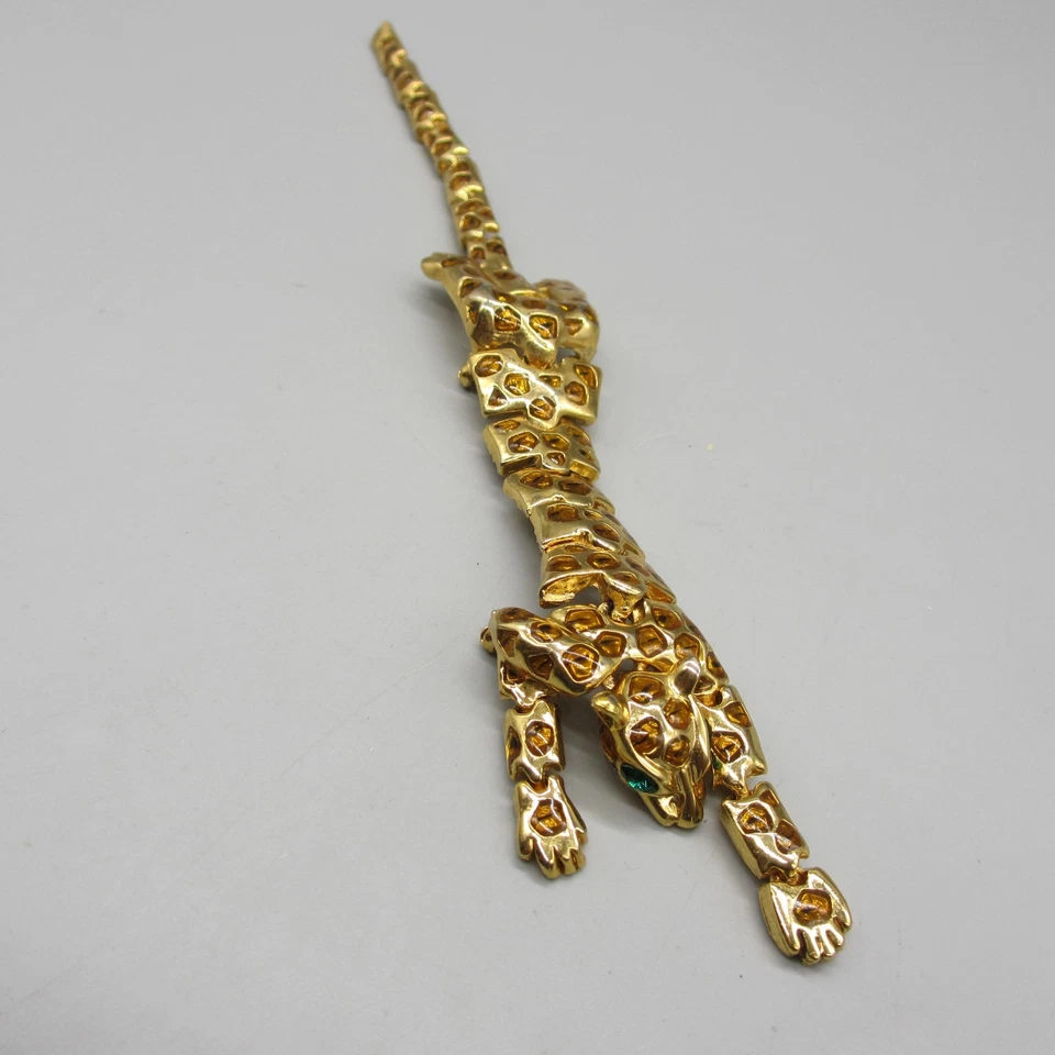 Broche de hombro pantera leopardo estrás articulado ojo verde gato prendedor joyería Foto 2 de 4