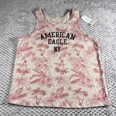 American Eagle Kids Tank Top Tropical Floral Palm Trees Graphic NY Size 14 NWT