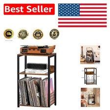 Mid-Century 3-Tier End Table - Record Player Stand for 100 Albums, Brown Black