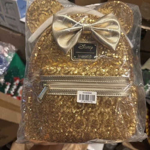 Loungefly x Disney Minnie Mouse Gold Sequin Mini Backpack