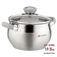 Modern 2 Quart Stainless Steel Stock Pot with Glass Lid, Tri-Ply 2 Quarts