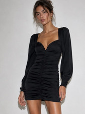 Zara Ruched Long Sleeve Black Mini Dress Size Medium Party Cocktail Classy Sexy