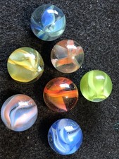 Lot Of 7 Vitro Agate Hybrid Cat s Eye Marbles 1 Aventurine 5/8 NM To Mint