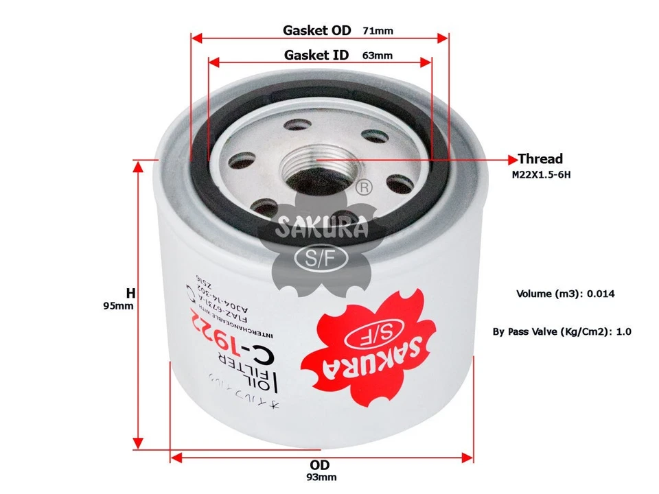 6x Pack of Sakura C-1922 Oil Filters - Equivalent of Ryco Z516 - image 2 of 2