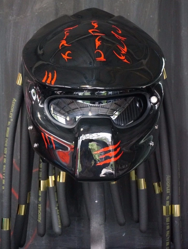 Casco Predator Wolf personalizado negro brillante cascos de motocicleta casco novedad: M,L Foto 4 de 4