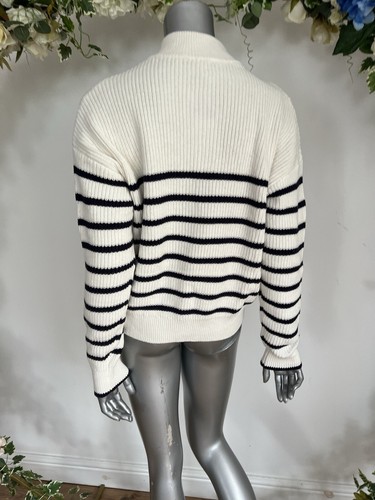 Maglione JOULES Cove Chunky lavorato a maglia taglia 8 e 22 vestibilità rilassata crema righe blu navy NUOVO - Foto 4 di 22