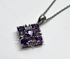 Amethyst Necklace Sterling Silver 18" Two Tone Square Pendant Vintage Inspired