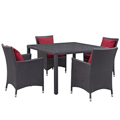 Convene Modern 5 Piece Outdoor Patio Rattan 26 Dining Table Set Dark Brown Red 889654055679 Ebay