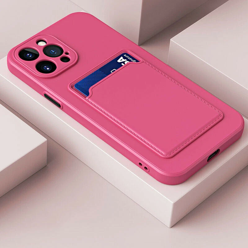 Slim Silicone Phone Case with Wallet Card Holder for iPhone 13 Pro 12 11 XR 7 8