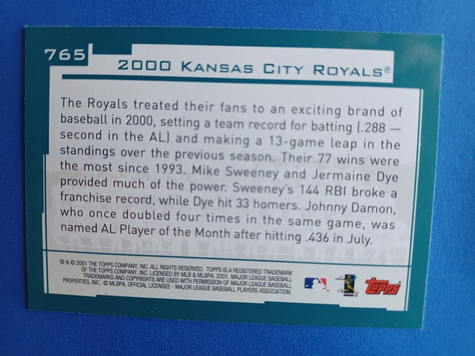 2001 TOPPS II 50TH ANNIVERSARY KANSAS CITY ROYALS #765 2000 TEAM PHOTO ...