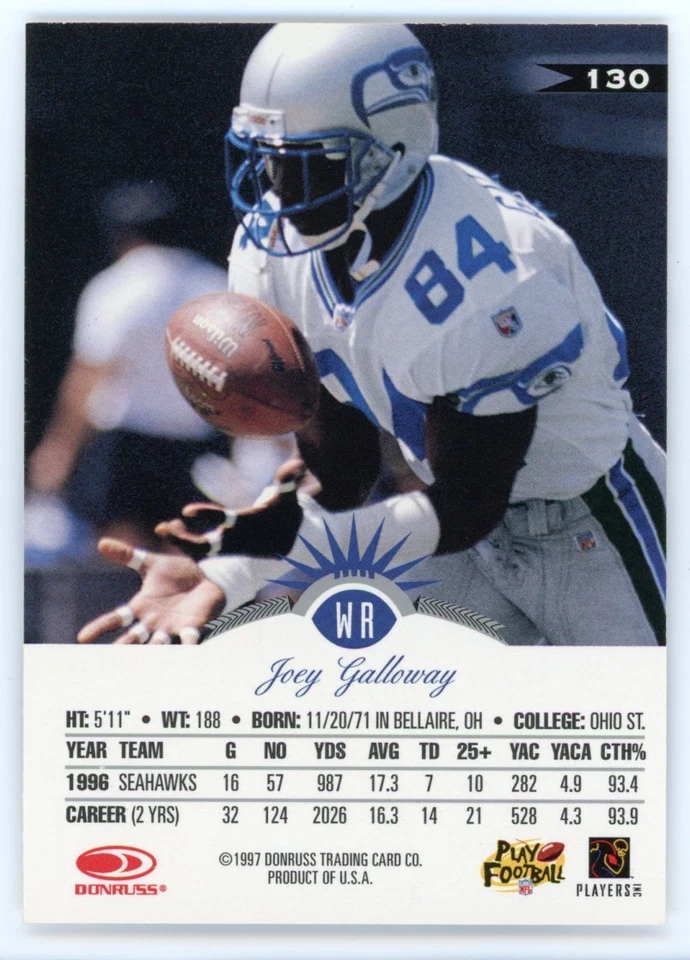 football 1997 Leaf Joey Galloway Card #130 Football - Image 4 of 4