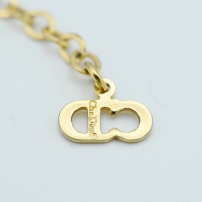 K02-k073 Christian Dior logo round rhinestone GP necklace gold | eBay