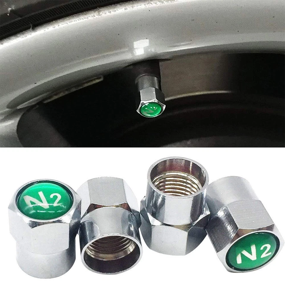 4Pcs NITROGEN N2 Valve Stem Wheel Tire Cap Copper Chrome Plating Silver - Image 2 of 4