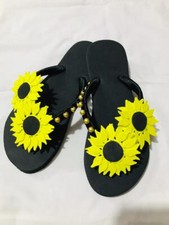 Women Slippers Flower Flat Design Rubber Flip-Flop Casual Slippers Size US 6