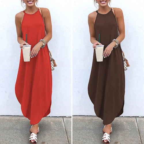 Damen Sommer Shirt Kleid Mode Sommerkleid Urlaub Strand Maxi Lang Slip - Bild 8 von 23