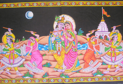 Lord Krishna Radha Wall Hanging Hindu God Tapestry Indian Ethnic Home Decoration