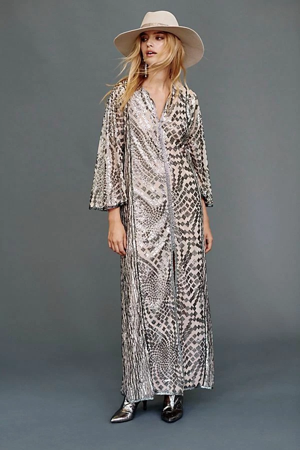 Anna Sui Silver Maxi Dress XS P 444 MSRP eBay
