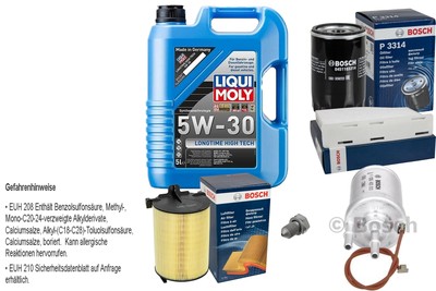 BOSCH Inspektionspaket 5L Liqui Moly Longtime High Tech 5W-30 für VW Golf Plus