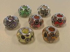 Large Hole Acrylic European Bead with Circle design, Rondelle 14x9mm Qty 3