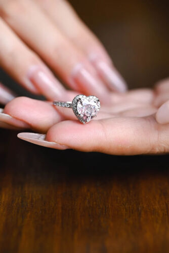 2.60Ct Heart IGI Lab Grown Fancy Vivid Pink Diamond Wedding Ring 14K White Gold - Picture 6 of 15