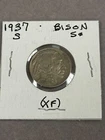 Vintage 1937 Buffalo Nickel XF Bison Silver US Currency Five Cent Coin
