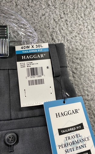 Haggar Dress Pants Mens 40 Gray Travel Suit Performance Tailored Fit 40x30 NEW - Picture 9 of 11