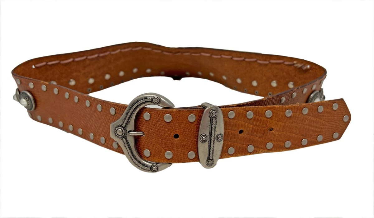 nanni レザーベルト 85/34 USED（2） Vintage 1990's Nanni Milano Brown Leather Metal V Shaped