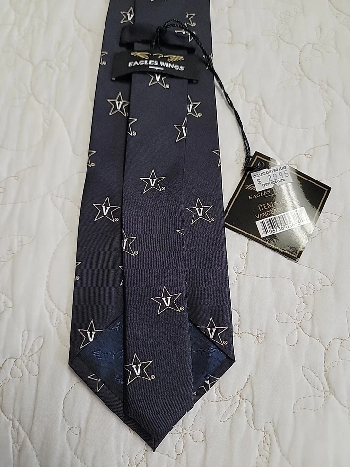 #3693 Eagles Wings Silk Black Necktie Vanderbilt Commodores - Image 3 of 4