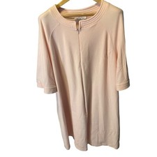 Vintage Vanity Fair Pink Full Zip Knee Length Granny Core Grandma Robe Sz XL