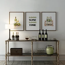 Poster Prints Elegant Vineyard Trio: White Wine Collection Wall Art d47