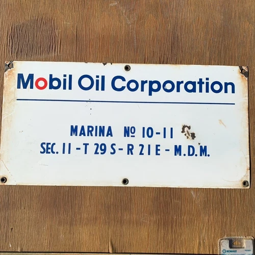 VTG Rare Original Porcelain Mobil Premium Gas Marina Sailing Oil Sign 12" x 24"