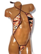 Cross front one piece thong bodysuit Floral print one size fits most