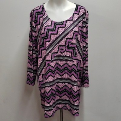 Kim Rogers Moroccan Flare Curvy Lilac Combo Long Sleeve Blouse Women's 3X