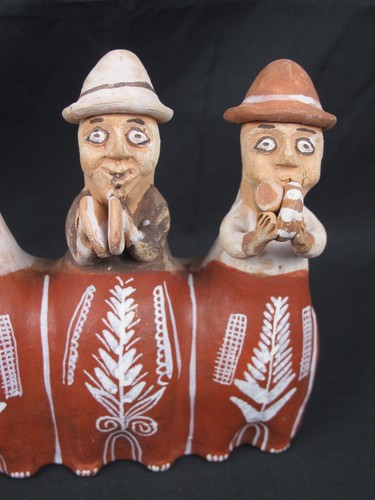 Fascia di figure musiciste vintage arte popolare peruviana terracotta argilla - Foto 3 di 5
