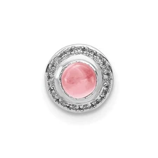 14k White Gold Diamond and Cabochon .47 Pink Tourmaline Chain Slide Pendant