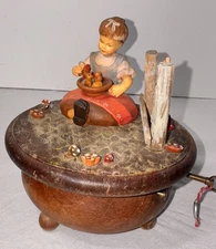 non working Thorens Anri Wooden Music Box Girl Animals mushroom