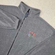 Team USA Olympics Jacket Full Zip Mens XL Gray Fleece Mock Neck Made in USA