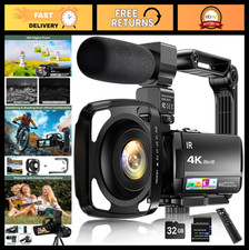 4K Camcorder 64MP Vlogging Camera, 18X Zoom, Night Vision, Touch Screen, Microph