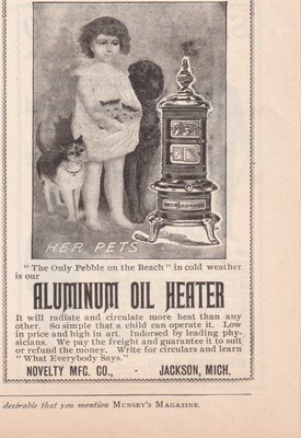 1897  Print Ad - Aluminum Oil Heater Girl Cat Dog Jackson Michigan Kramer Suits