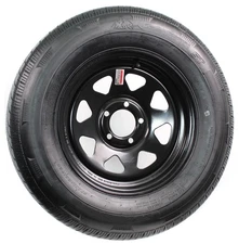2-Pk Trailer Tire and Rim Bias Ply ST205/75D14 LRC 5-4.5 Black Spoke Wheel