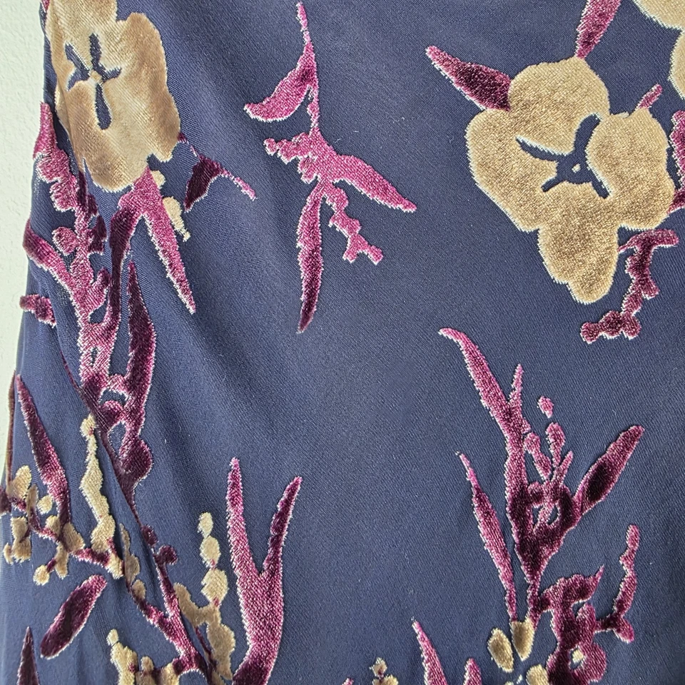 VTG Jones New York Womens Silk Velvet Burnout Dress 8 Fairy Y2K 90s Blue Floral - Image 4 of 4