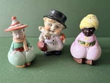 3 Vintage Old Schafer Vater Whimsical Cruets Salt Pepper Pots German Googly Eyes