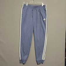 Adidas Womens XL Blue 3 Stripe Joggers Sweatpants Tapered Leg Activewear Pockets