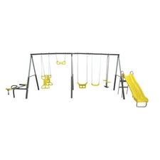 XDP Recreation Rising Sun Playground Outdoor Swing Set, Glider, SeeSaw, Slide