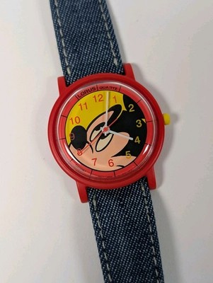 Vtg NOS Lorus Mickey Mouse Watch Denim Style Strap 90s NEW BATTERY V511-8030