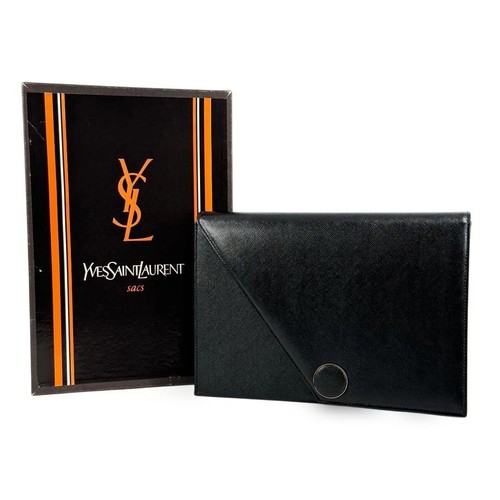 Yves Saint Laurent Black Leather Clutch Bag Formal Evening Purse Japan